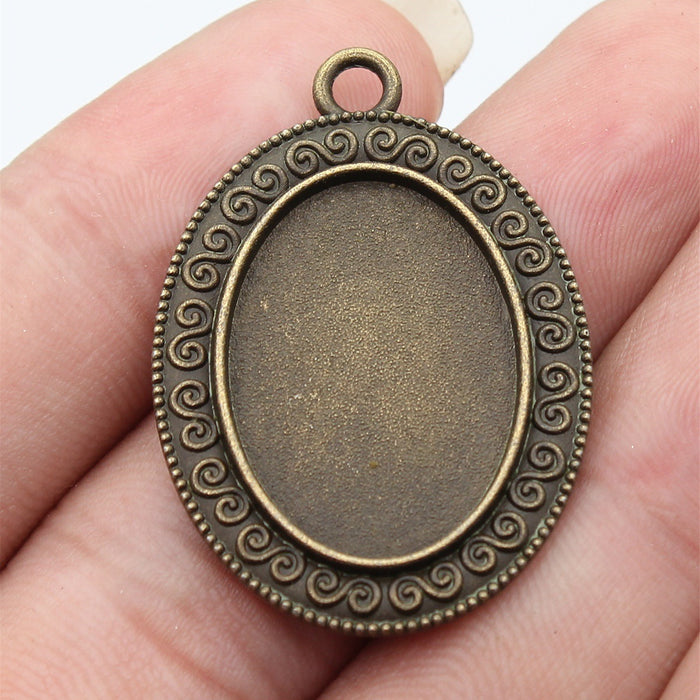 Scroll Border Oval Cabochon Pendant Setting Jewelry Making Component