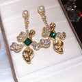 Crystal Floral Drop And Blue Cabochon Stud Earrings view 4