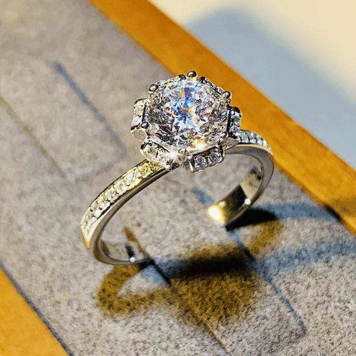 White Gold Tone Sunburst Halo CZ Finger Ring Sizes 6-10