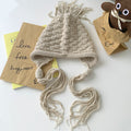 Chunky Ribbed Knit Earflap Hat With Long Braided Ties view 6