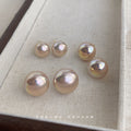 Pink Iridescent Round Pearl Stud Earrings In Five Sizes view 4