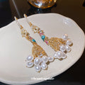 Gold Tone Parrot and Pearl Tassel Drop Earrings Jewelry Pair view 4
