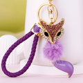 Purple Jeweled Fox Head Keychain with Teardrop Crystal Accent view 2