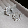 Pearl and Crystal Hoop Clip-On Earrings with Polished Metal Details view 6