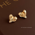 Rough Texture Irregular Heart Stud Earrings In Gold And Silver Tone view 1