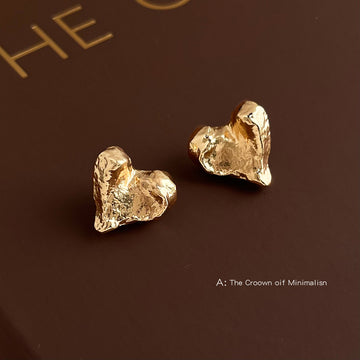 Rough Texture Irregular Heart Stud Earrings In Gold And Silver Tone