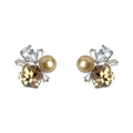 Silver Tone Cluster Stud Earrings Pearl Clear Stones Brown Crystal view 5