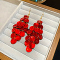 Pair of Metal Tone Red Shell Disc Cluster Drop Earrings view 6