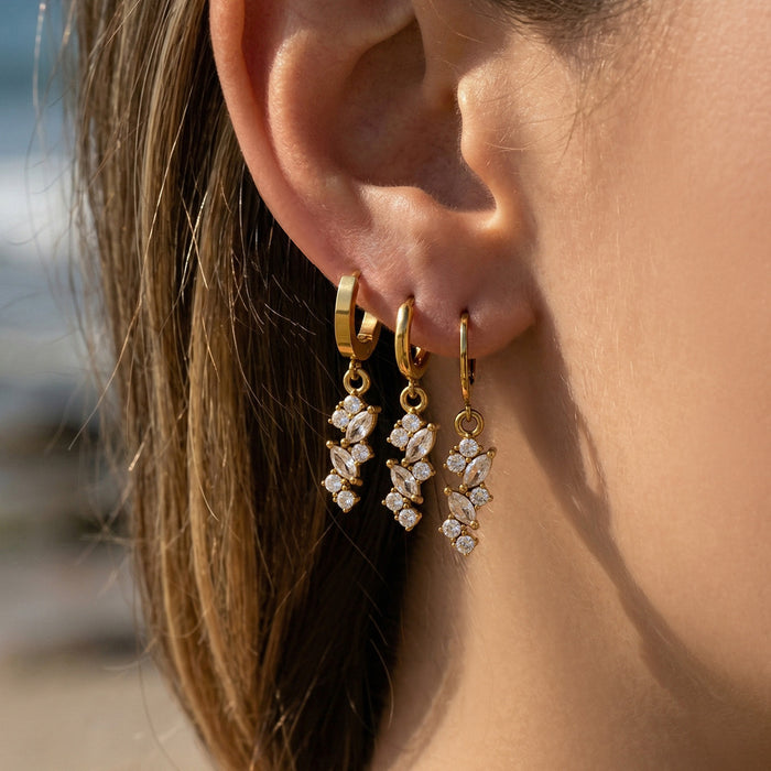 Crystal Leaf Cluster Hoop Earrings in Gold and Silver Tone