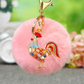 Jeweled Rooster Keychains with Faux Fur Poms in Fifteen Pictured Colors view 10