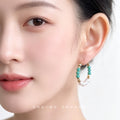 Gold Turquoise Pearl Beaded Hoop Earrings Pair Set view 2