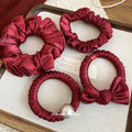 Burgundy Satin Scrunchie Hair Ties Four Style Pack view 3
