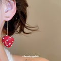 Red Crystal Studded Strawberry Long Bar Drop Earrings view 3