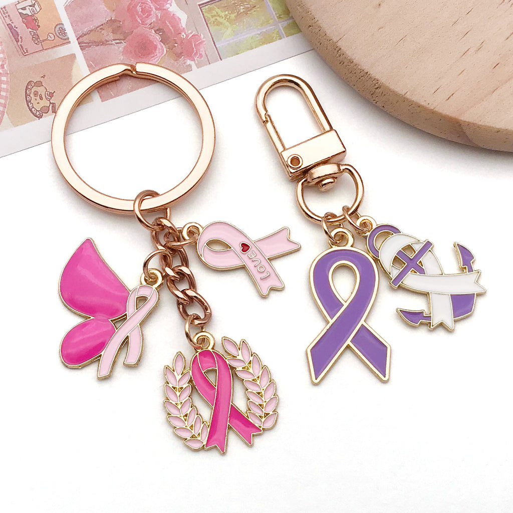 Zinc Alloy Pink Butterfly Heart Ribbon Charm Pendant for DIY Bracelet Keychain