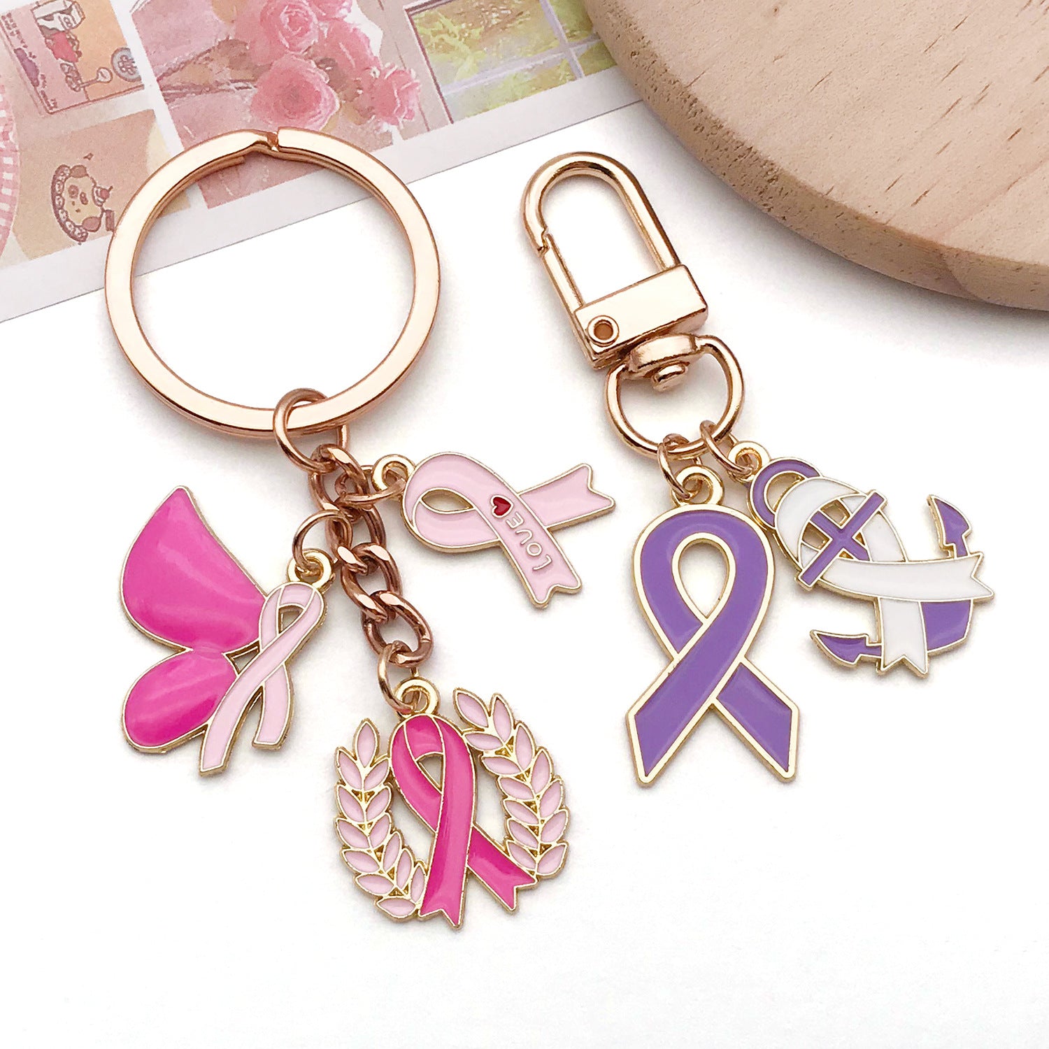 Zinc Alloy Pink Butterfly Heart Ribbon Charm Pendant for DIY Bracelet Keychain