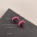 Pink Enamel Crescent Moon Black Heart Drop Star Stud Earrings view 3