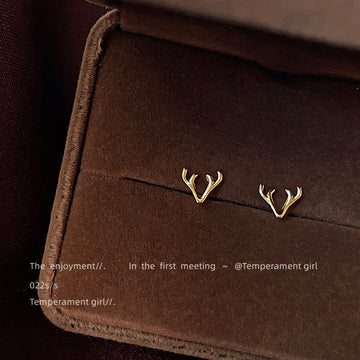 Gold-Tone Mini Deer Antler Open Branch Stud Earrings
