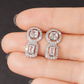 Silver Tone Geometric Halo Drop Earrings With Clear Stones view 2