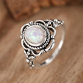 Opalescent Oval Floral Filigree Ring In Antiqued Silver Tone view 2