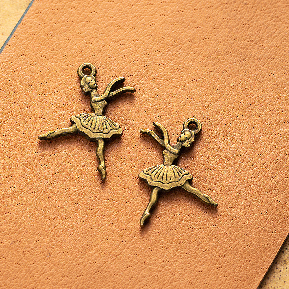 23x18mm Vintage Double-Sided Ballet Girl Alloy Charm Pendant