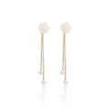 White Flower Pearl Tassel Drop Earrings Gold Snake Chains view 5