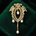 Ornate Filigree Brooch With Pearl Teardrop Dangles view 3