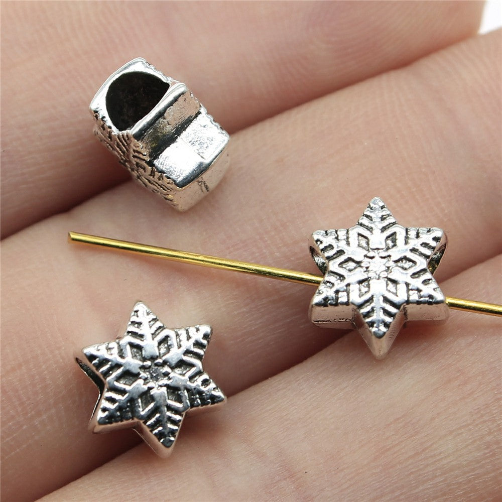 9x9x6mm 1.3g Antique Silver Zinc Alloy Snowflake Large Hole Beads for Bracelet DIY Jewelry Making
