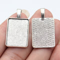 Mixed Finish Metal Rectangular Pendant Bezel Tray For Jewelry Making view 1