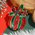 Red Crystal Apple Brooch with Green Enamel Bow and Leaf view 3