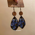 Wooden Blue Daisy Print Teardrop Dangle Hook Earrings view 2
