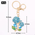 Rhinestone Rose Branch Keychain Gold Tone Three Flower Colors view 3