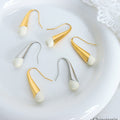 Teardrop Drop Earrings Gold Steel White Enamel Tips view 3