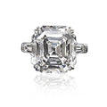 Oversized Square Step-Cut Three-Stone Ring In Polished Silver Tone view 2