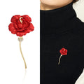 Red Rose Brooch Gold Tone Stem Clear Rhinestone Band view 2