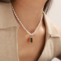 Freshwater Pearl Necklace Black Acrylic Rhinestone Pendant view 3