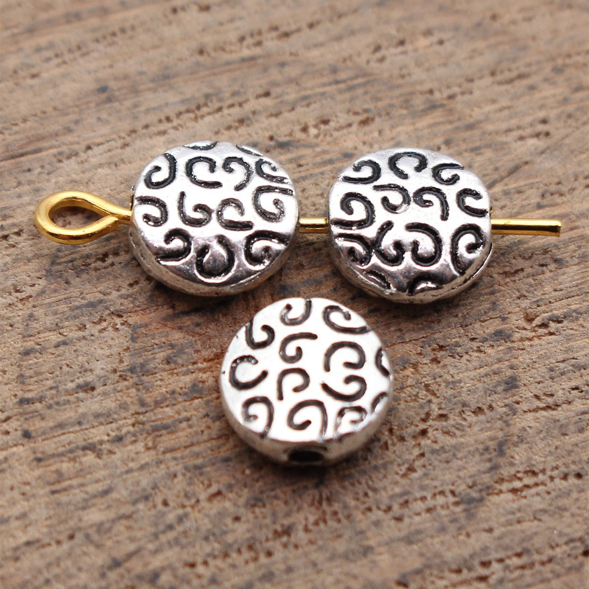 7.2x7.1x3mm 0.5g Antique Silver Zinc Alloy Engraved Round Loose Metal Beads for Bracelet Jewelry Making