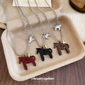 Silver Tone Chain Necklace With Red Horse Pendant Jewelry view 3
