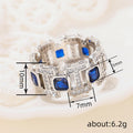 Silver Tone Blue Square Stone Geometric Eternity Band Ring view 4