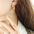 Irregular Threaded C-Shape Nut Hoop Earrings Gold Steel view 1