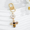 Gold-Tone Rhinestone Bee Keychain with Enamel Letter Charm view 4