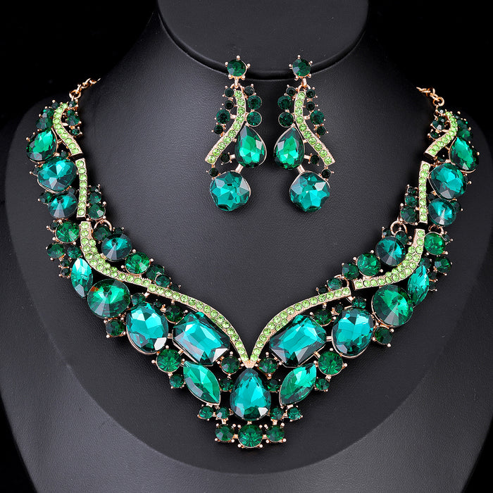 Black Silver Tone Emerald Crystal Leaf Crystal Seven Designs Metal Necklace