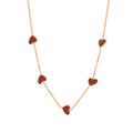 Gold Burgundy Enamel Heart Station Necklace Stainless Chain view 5