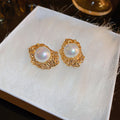 Gold Tone Pearl Stud And White Heart Drop Earrings view 7