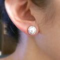 White Gold Tone Faux Pearl Halo Crystal Stud Earrings view 3