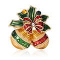 Enamel Christmas Jingle Bells Brooch Red Green Gold Bow Pin view 5