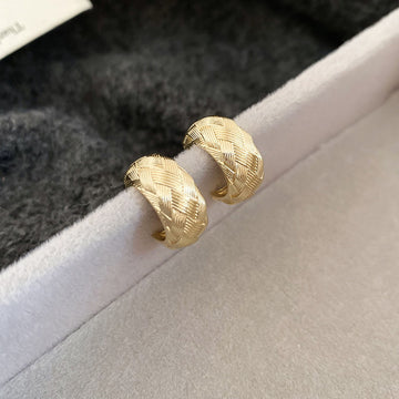 Textured C Hoop Stud Earrings In Three Size And Tone Options