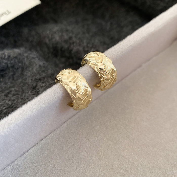 Textured C Hoop Stud Earrings In Three Size And Tone Options