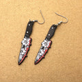 Black Red Floral Knife Novelty Hook Earrings in Ten Designs view 5