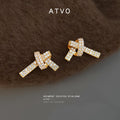 Gold-Tone Micro-Pave Crystal Knot Bow Stud Earrings view 1