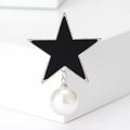 Enamel Star Brooch With Hanging Pearl in Black or Red view 6